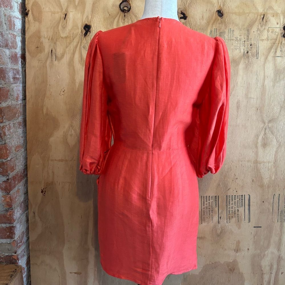 Allen Schwartz Georgina Linen Puff Sleeve Day Dress Terracotta Orange Sz 6 - Picture 5 of 7
